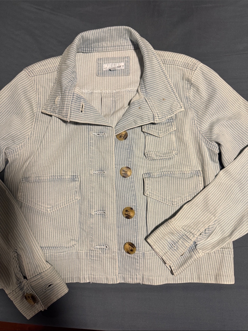 LOFT Light Blue Striped Cotton Jean Jacket